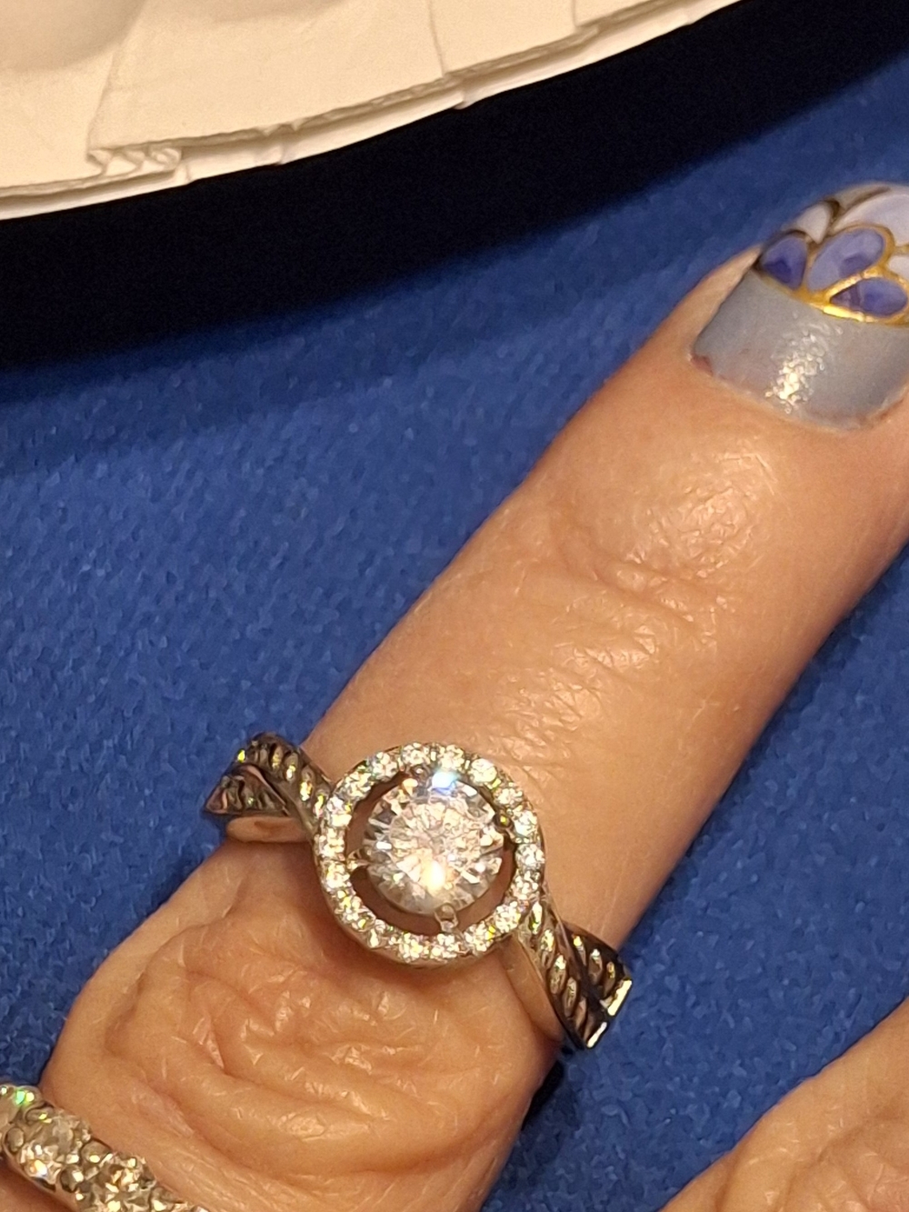 Silver Halo Engagement Ring with CZ Center Stone Sz 6.25